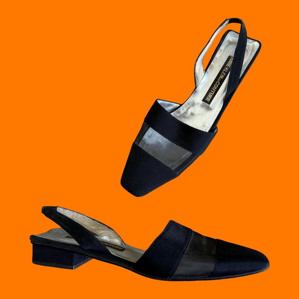 90's vintage black mesh minimalist slingback micro heel Size 6.5 made in italy